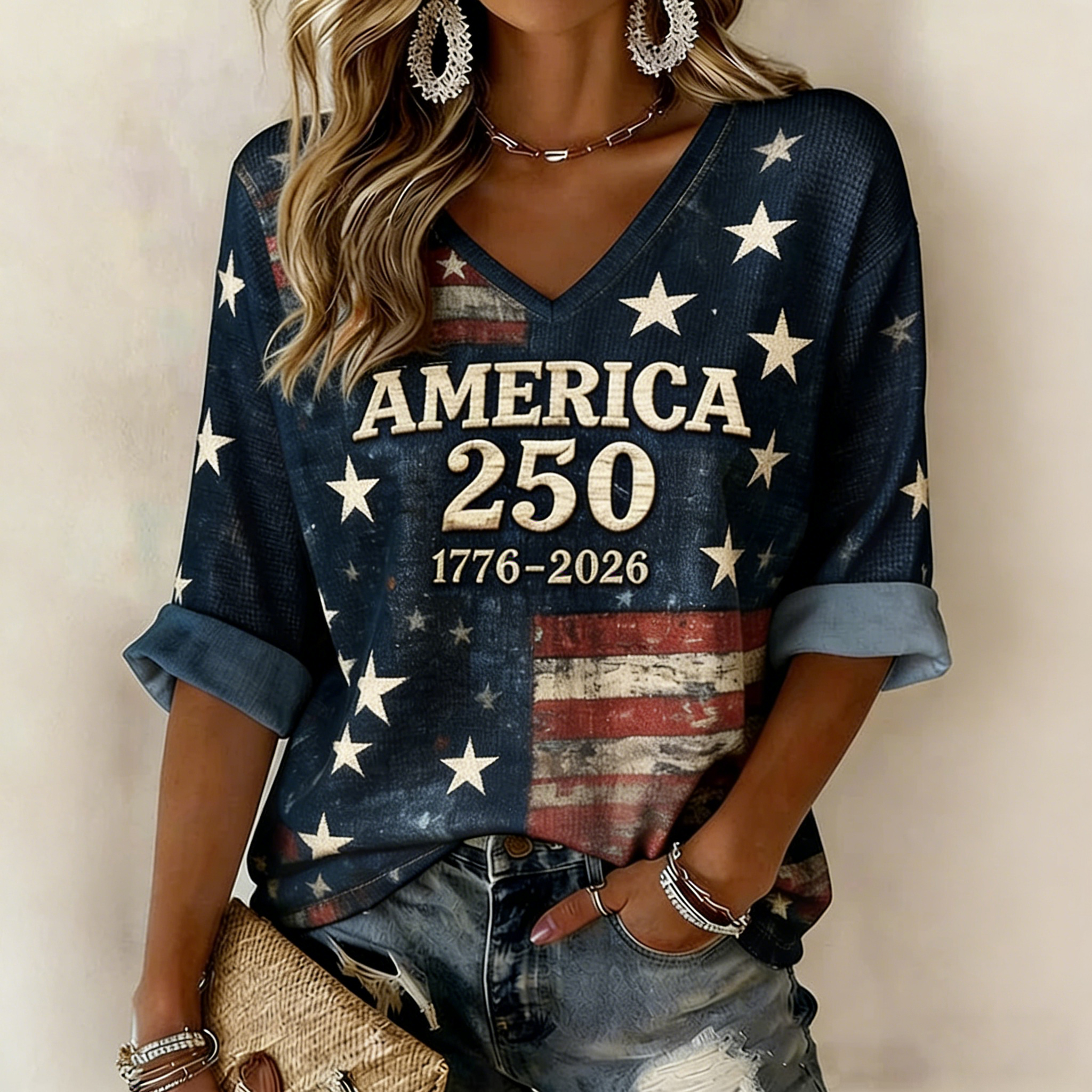 Women's American 250th Anniversary Art Print Casual Top