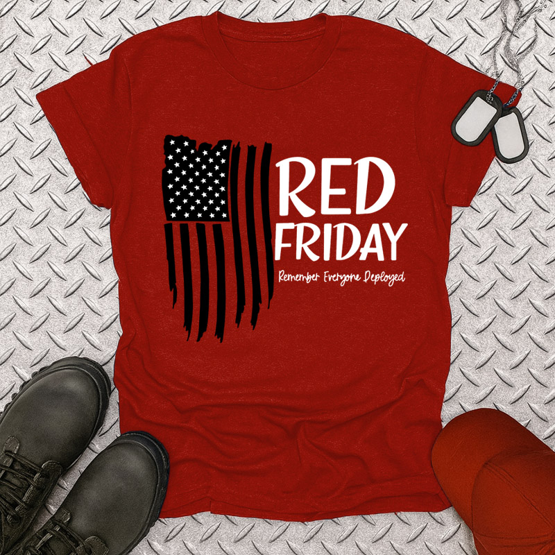 Women's  Red Friday Print Casual Short Sleeve T-Shirt