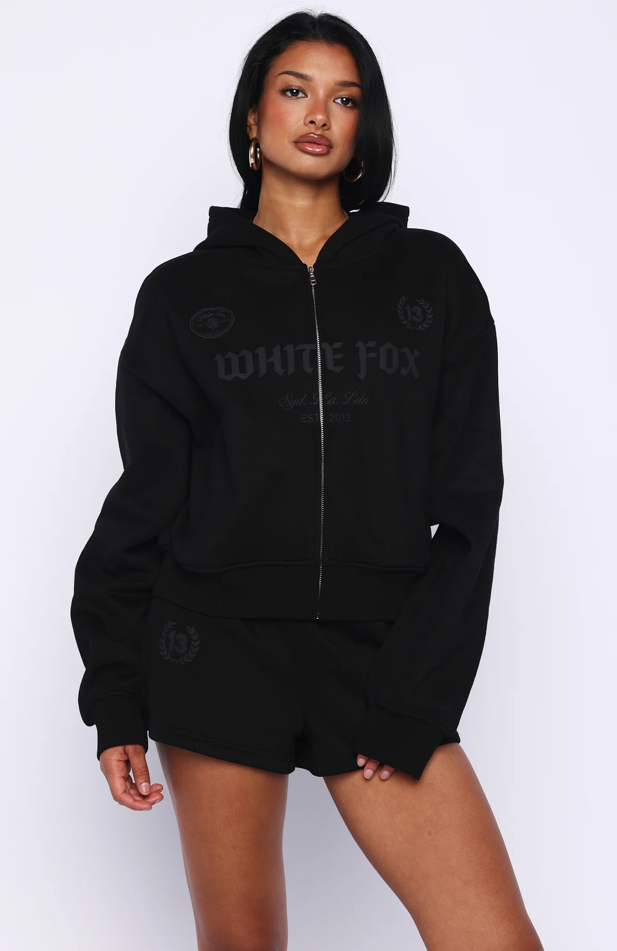 Vibe Too High Boxy Zip Front Hoodie Black