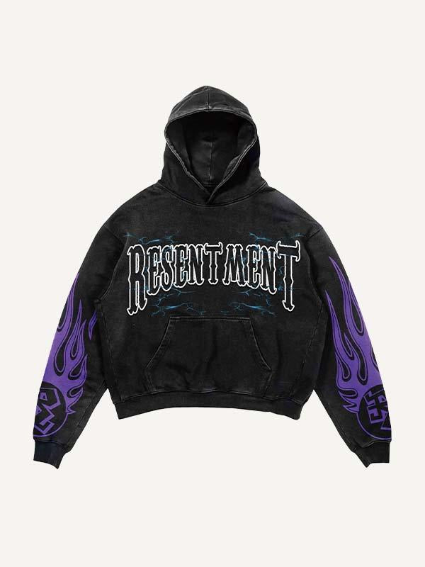 Snake&Fire Print Slant Pockets Hoodie