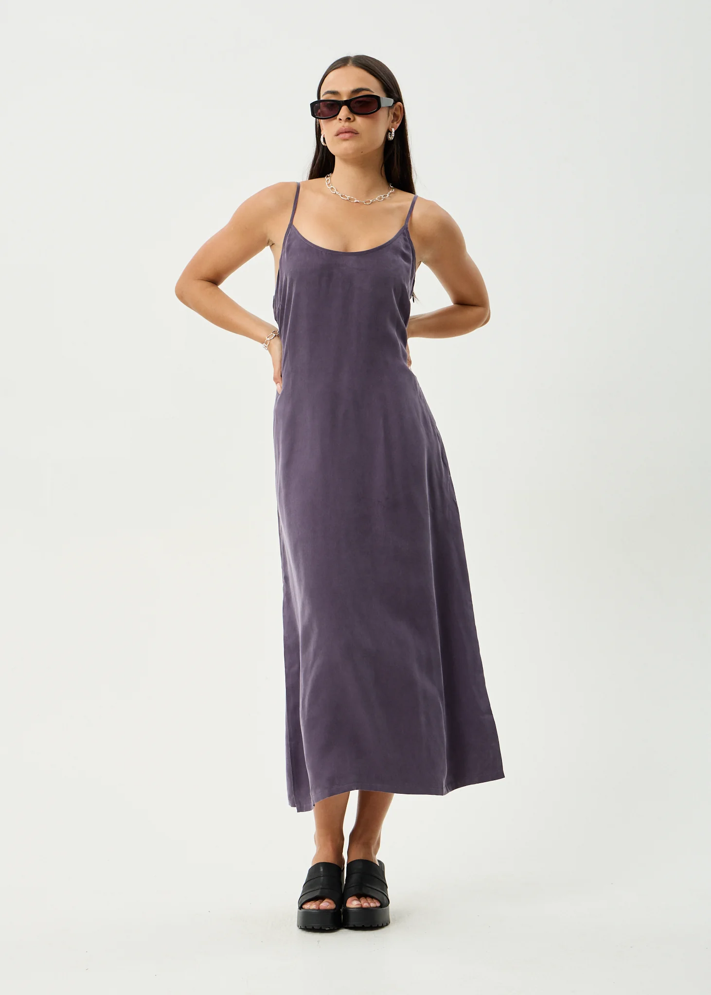 AFENDS Womens Valley - Cupro Midi Dress - Aubergine