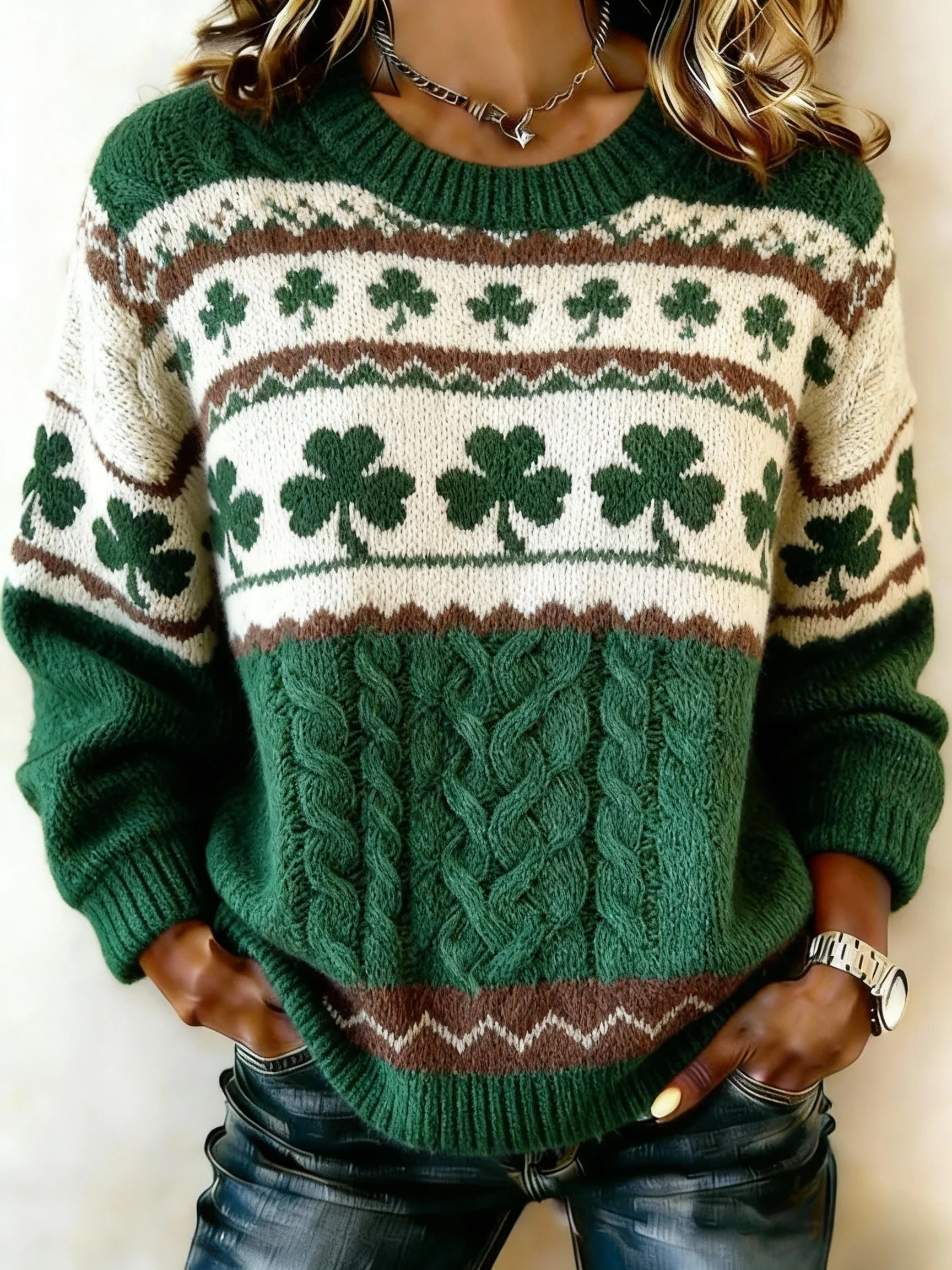 Women's St. Patrick's Day Printed Crew Neck Sweater