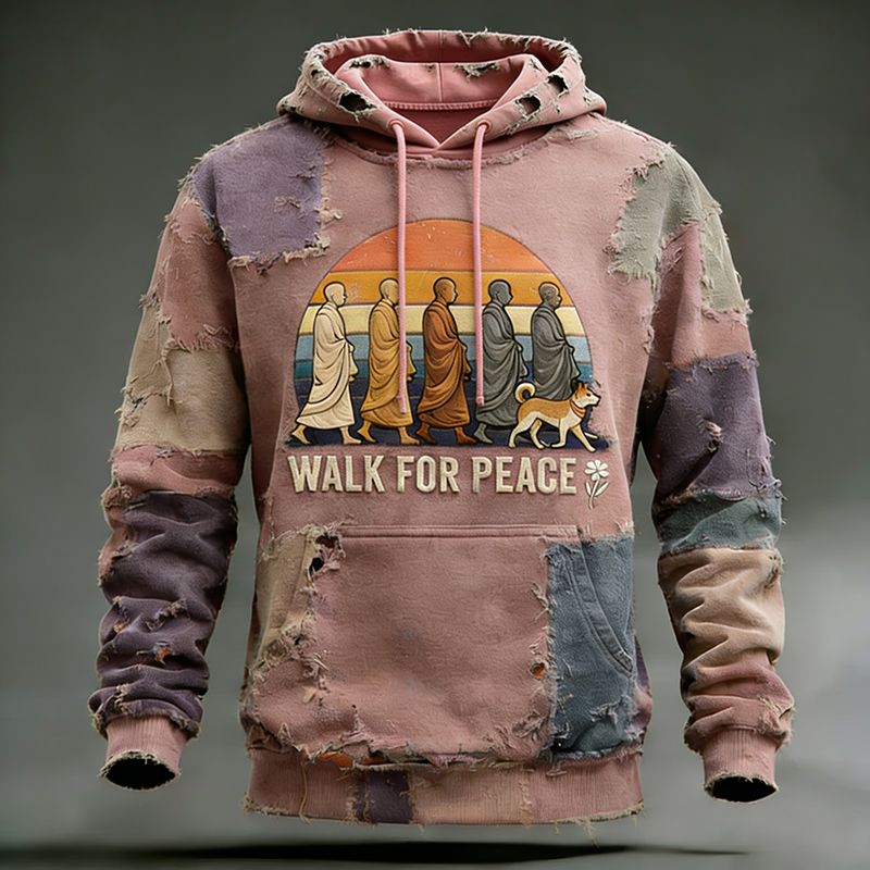 Love In Every Step Walk For Peace Artistic Print Distressed Hoodie