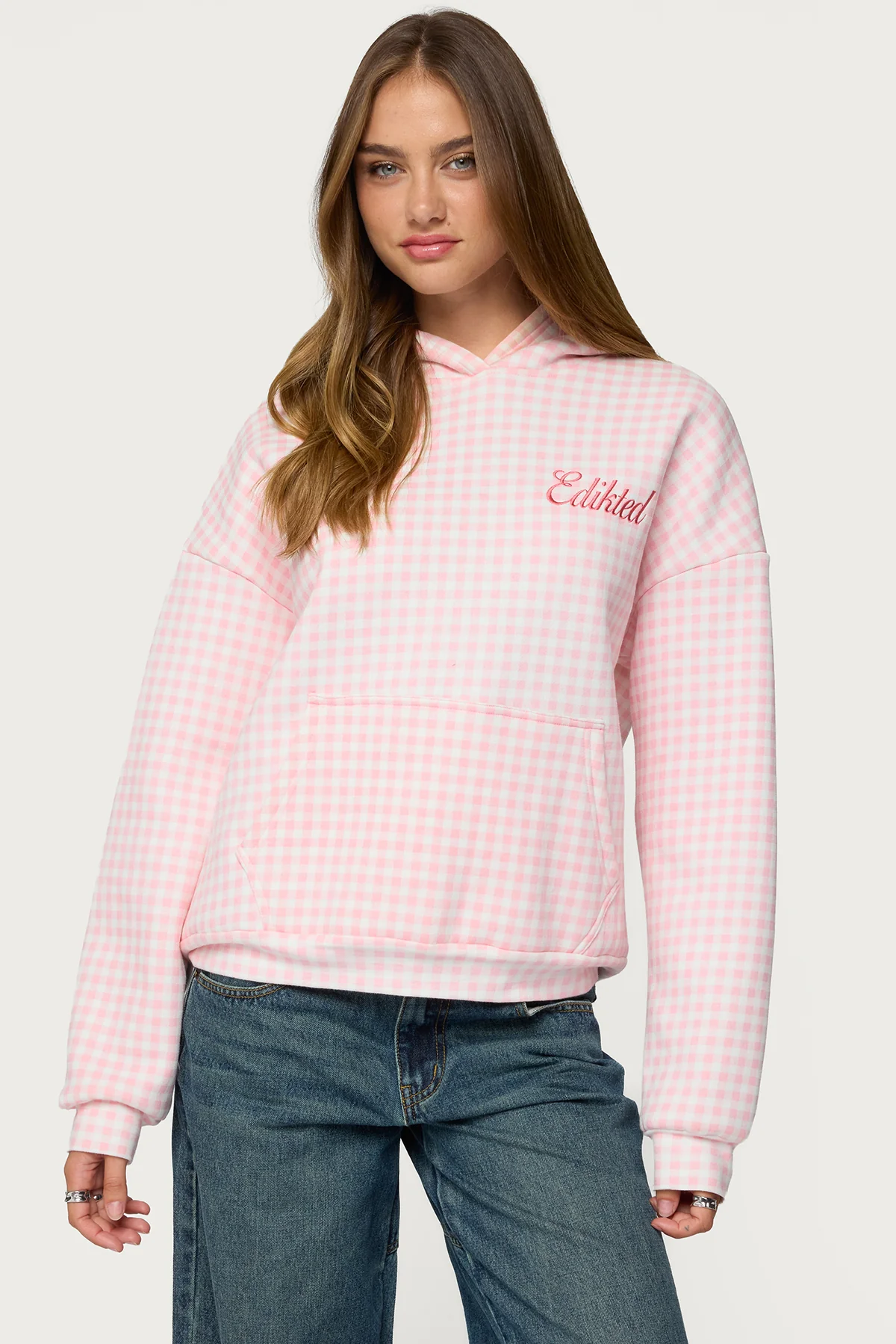 Edikted Gingham Oversized Hoodie