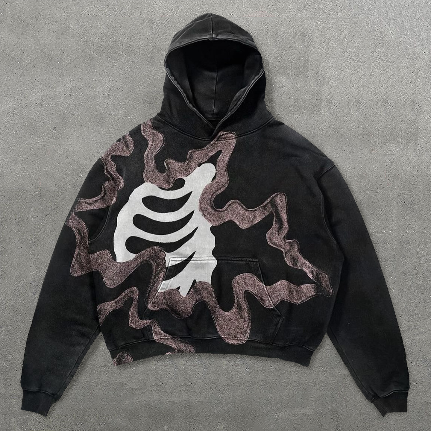 Fashion Rib Print Long Sleeve Hoodies