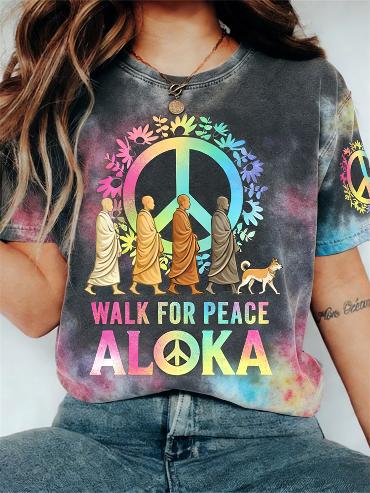 Walk For Peace Aloka Hippie Tie Dye Washed T Shirt