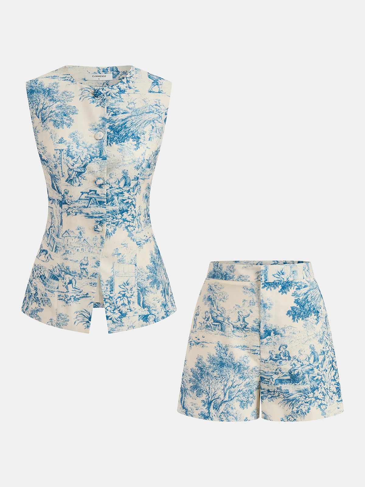Toile Print Sleeveless Vest & Shorts Set
