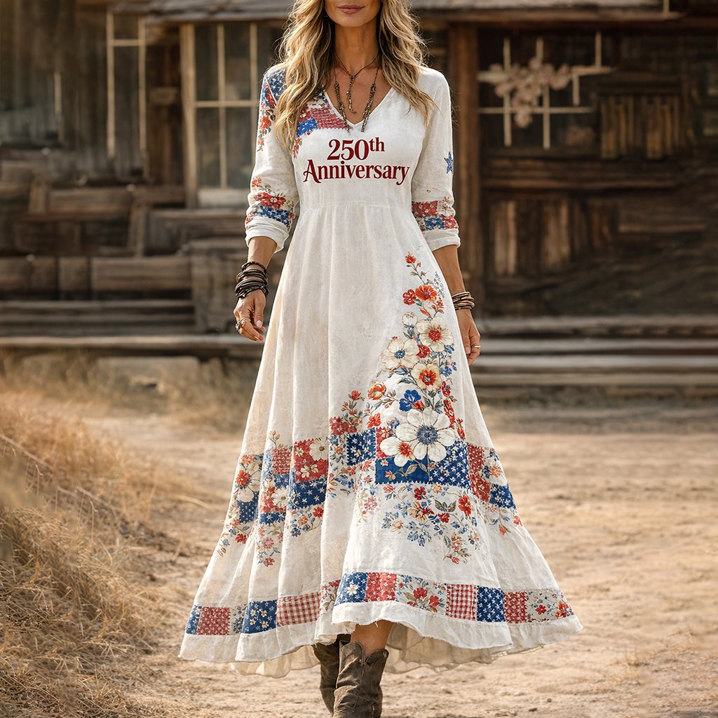 American Floral Art and Leisure Print Casual Dress