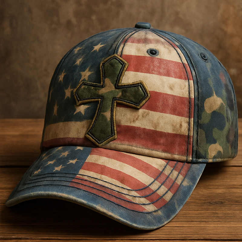 Faith Vintage American Flag Print Casual Hat