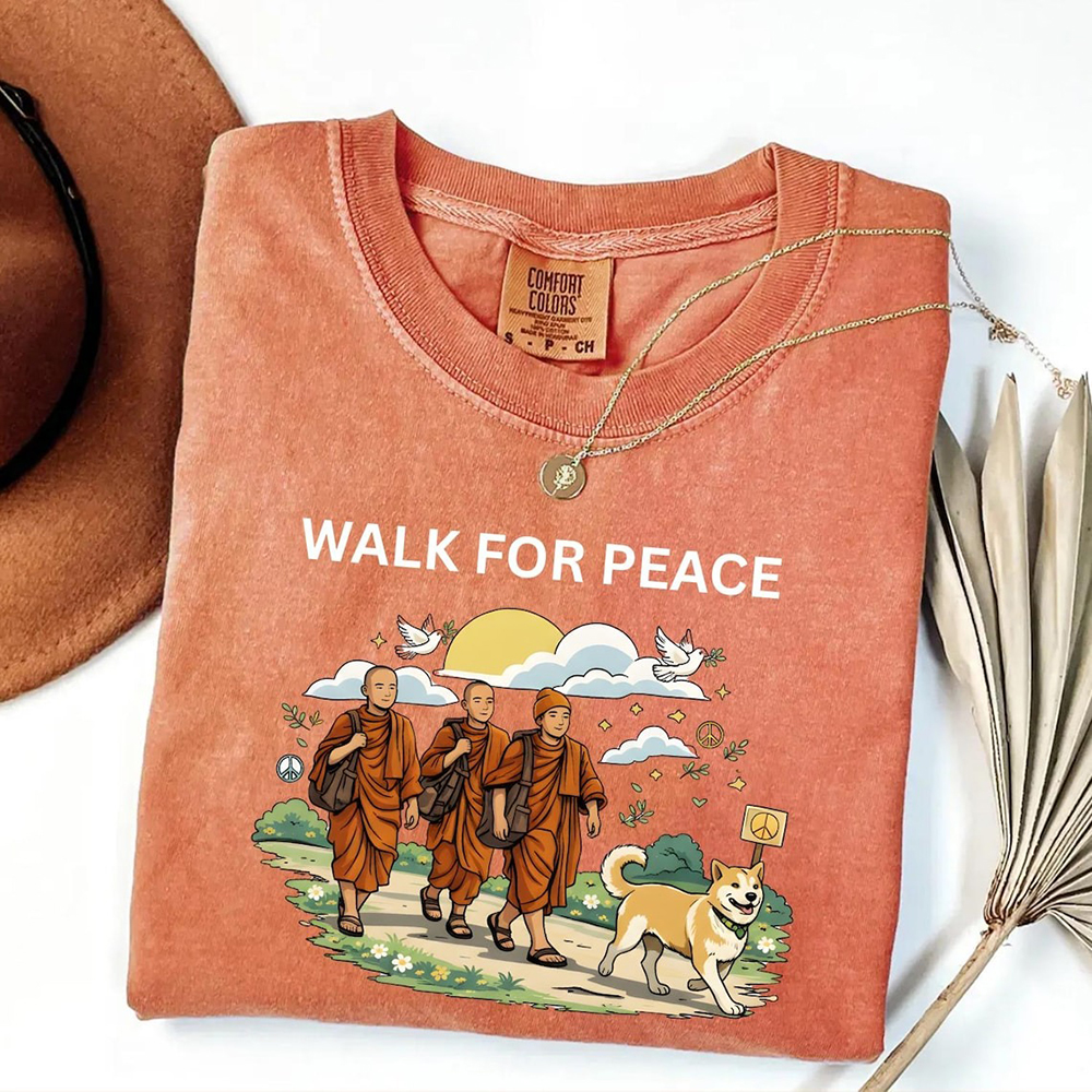 Walk For Peace Monks With Aloka Dog Washed T Shirt