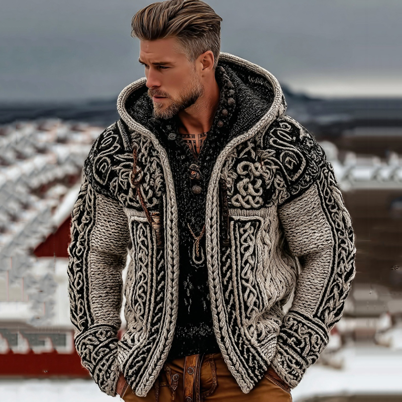 Men's Vintage Viking Celtic Pattern Art Hooded Jacket