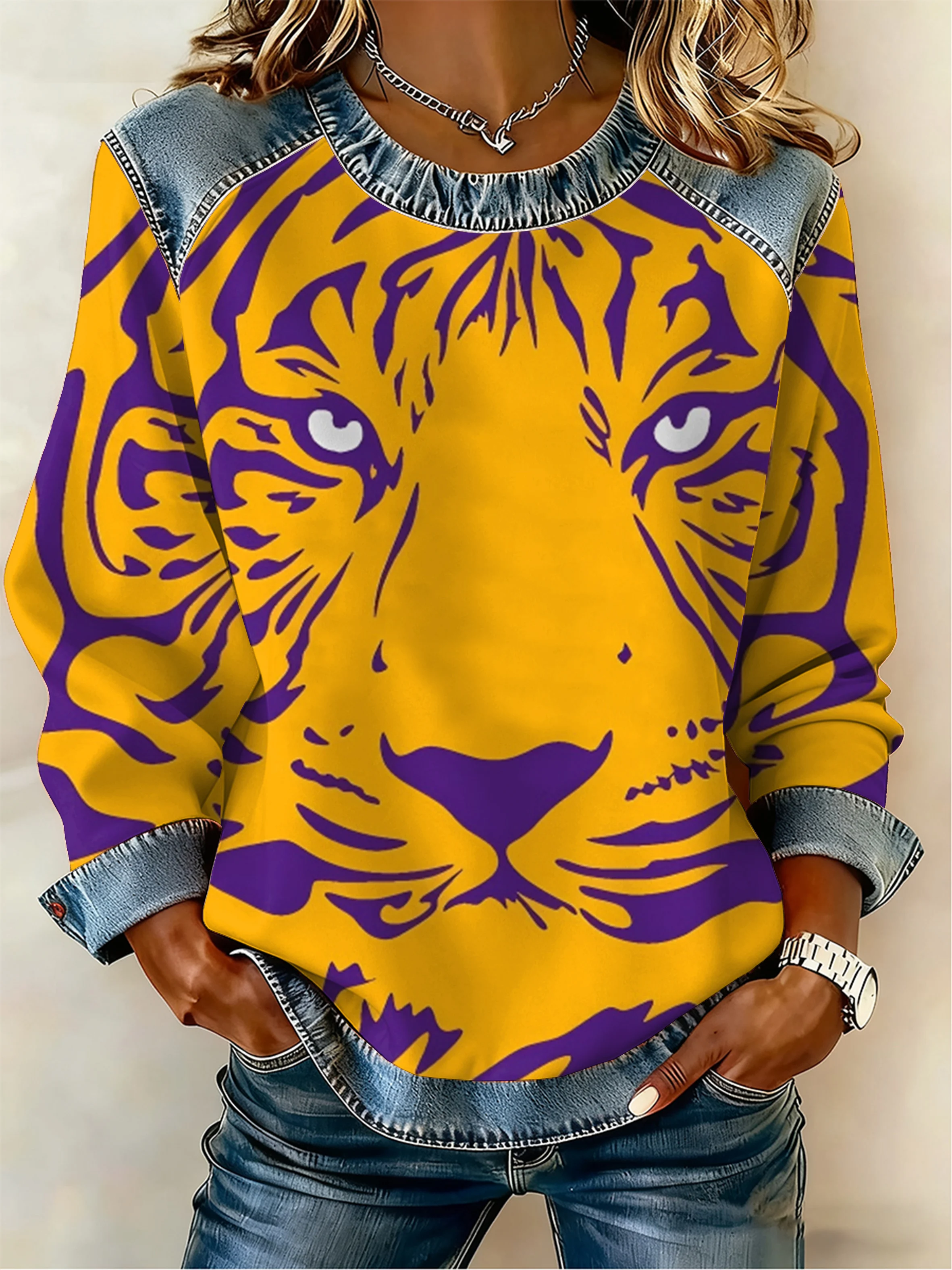Women's Football Print Fleece Sweatshirt