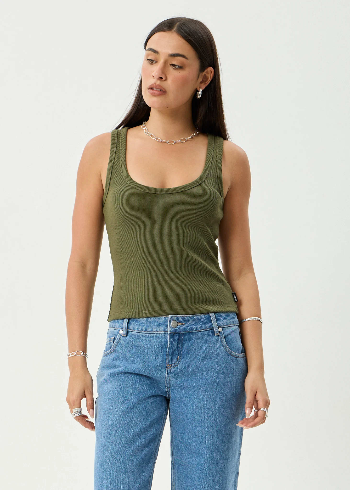 AFENDS Womens Layden - Rib Singlet - Deep Olive