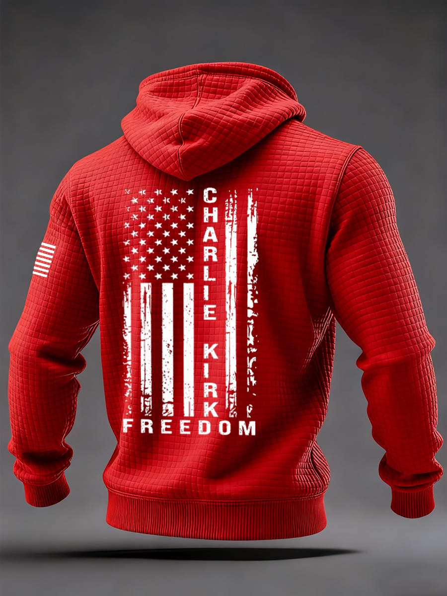 Men's Freedom  Flag Print Casual Checkered Hoodie