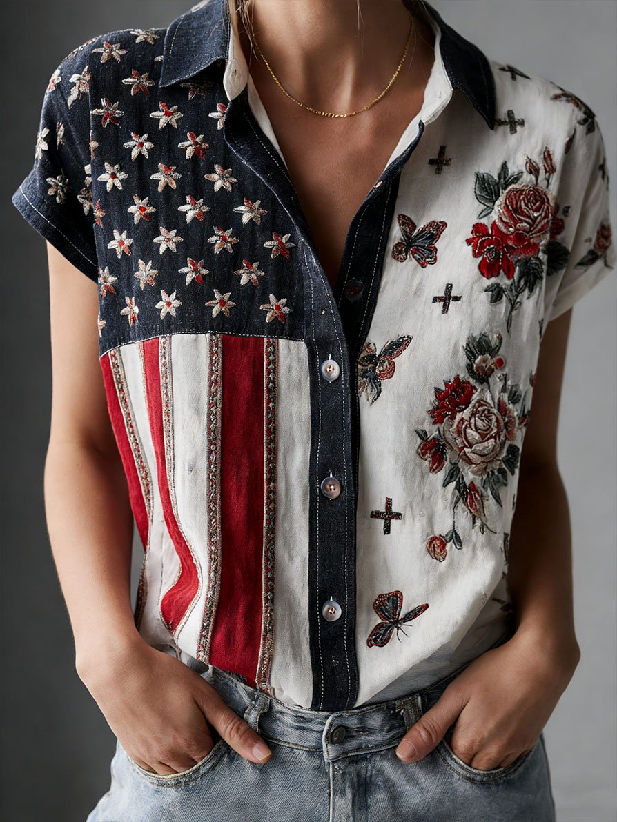 Women's American Founding 250th Anniversary Art Print Short-Sleeved Shirt