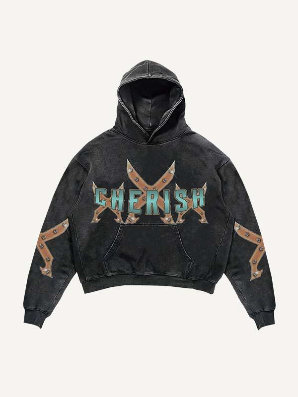 Figure&Wing&Letter Faux Rhinestones Print Slant Pockets Hoodie