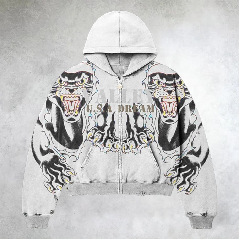 Twin Panthers Tattoo Style  Zip Up Hoodie