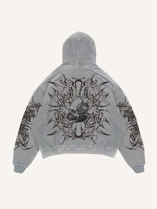 Skull Print Slant Pockets Hoodie