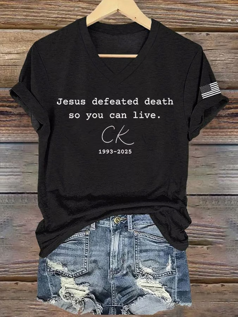 Women's Jesus Defeated Death, So You Can Live R.I.P Charlie Kirk Short Sleeve T-Shirt