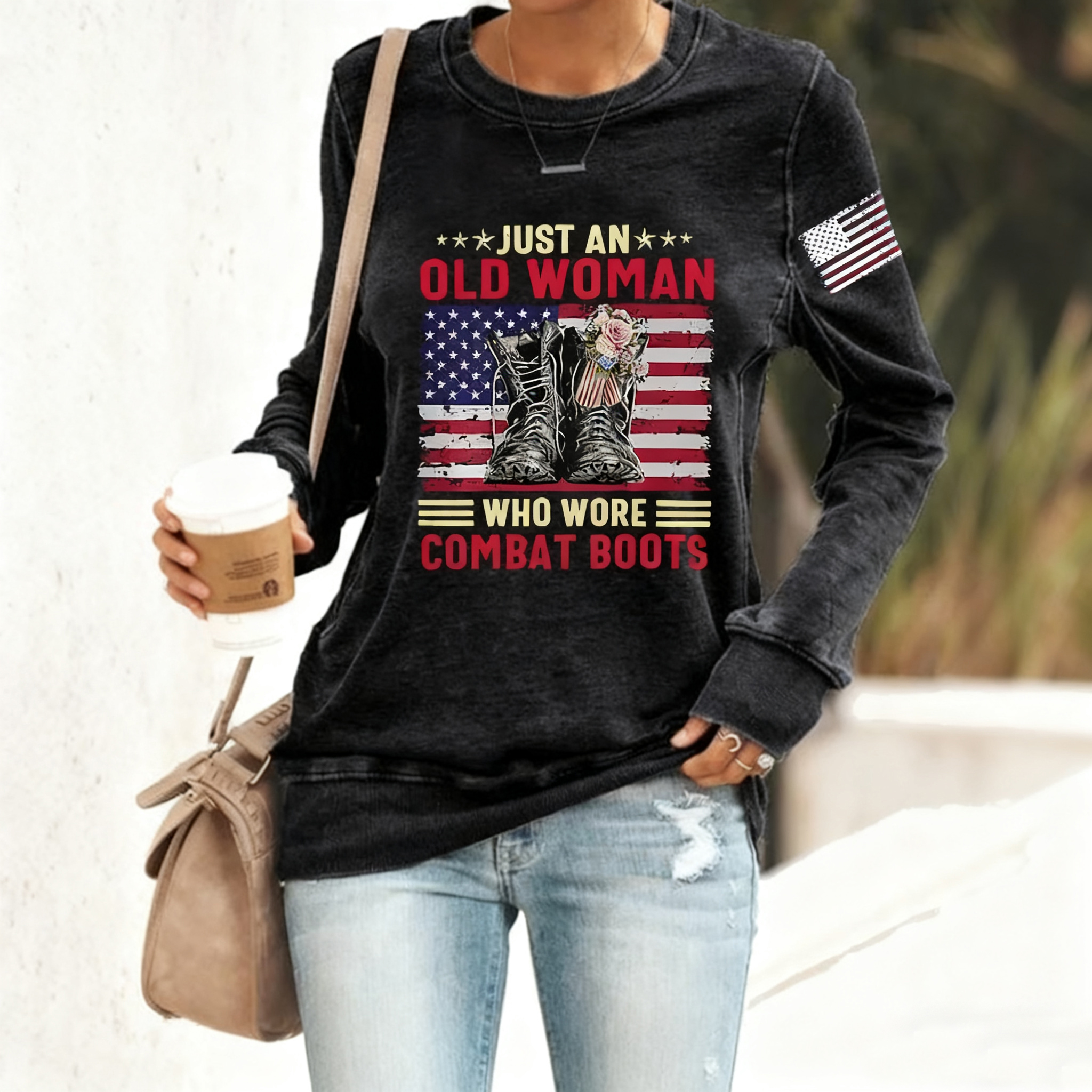 Women's Just An Old Woman Who Wore Combat Boots Print Casual Sweatshirt