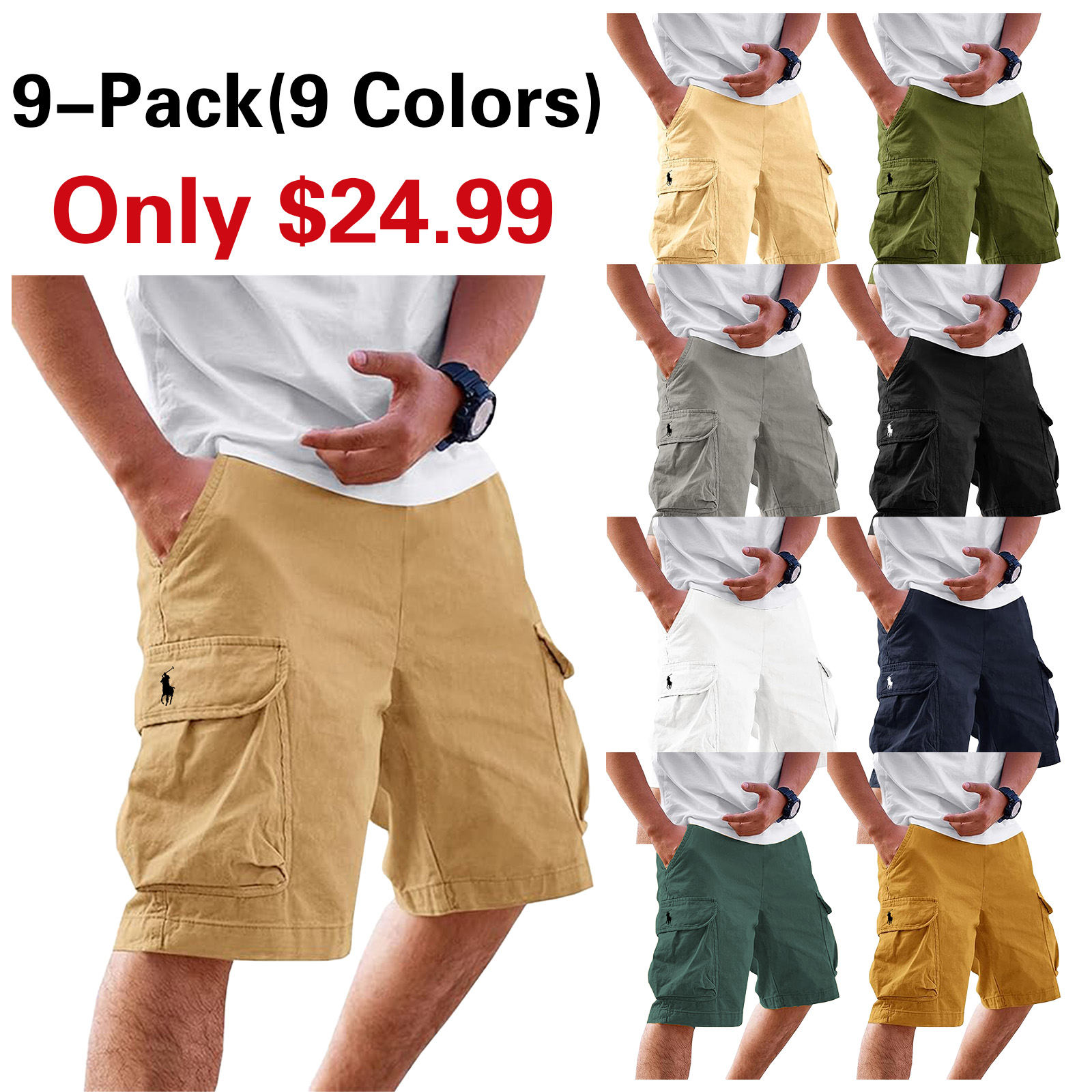 Mens Cargo Shorts Chino Cotton Drawstring Casual Shorts