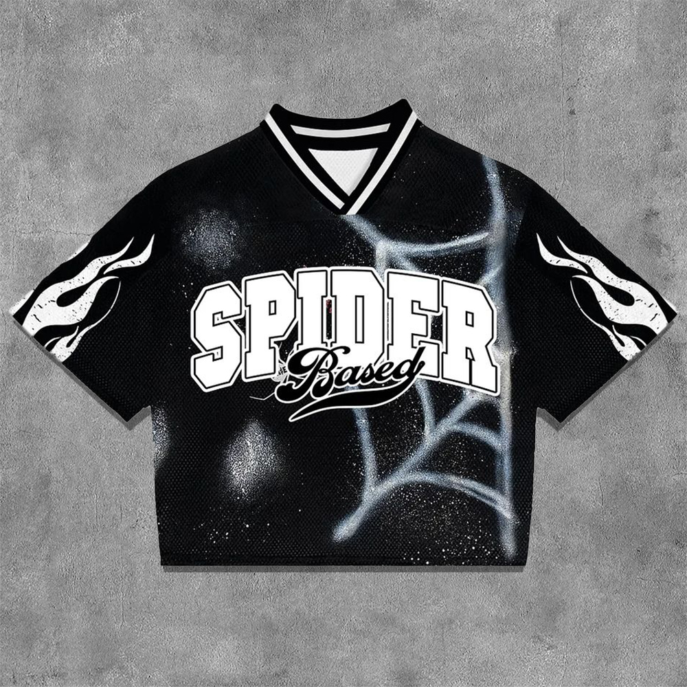 Spider No.88 Print Short Sleeve V-neck Jersey
