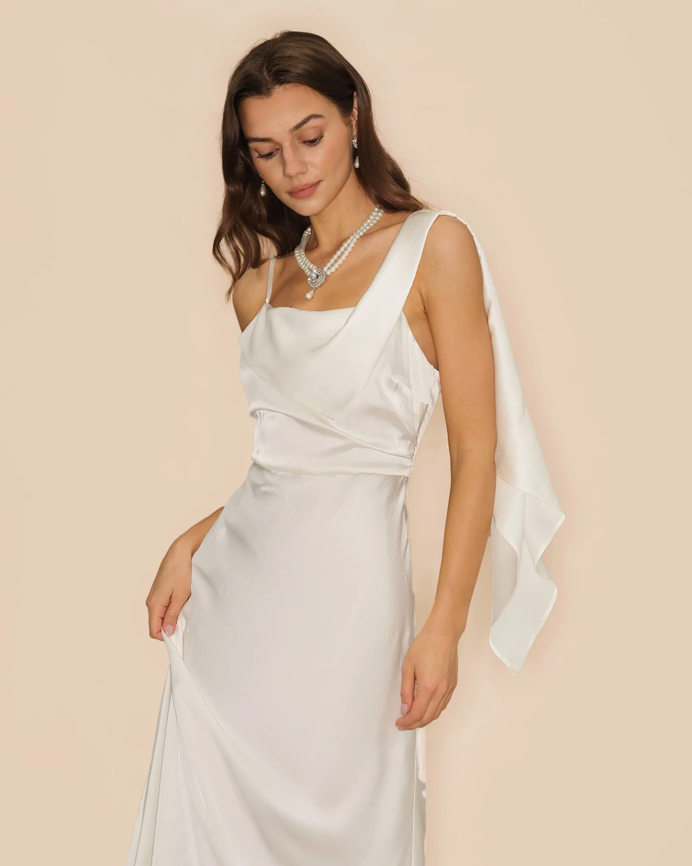 Off White Square Neck Satin Maxi Dress