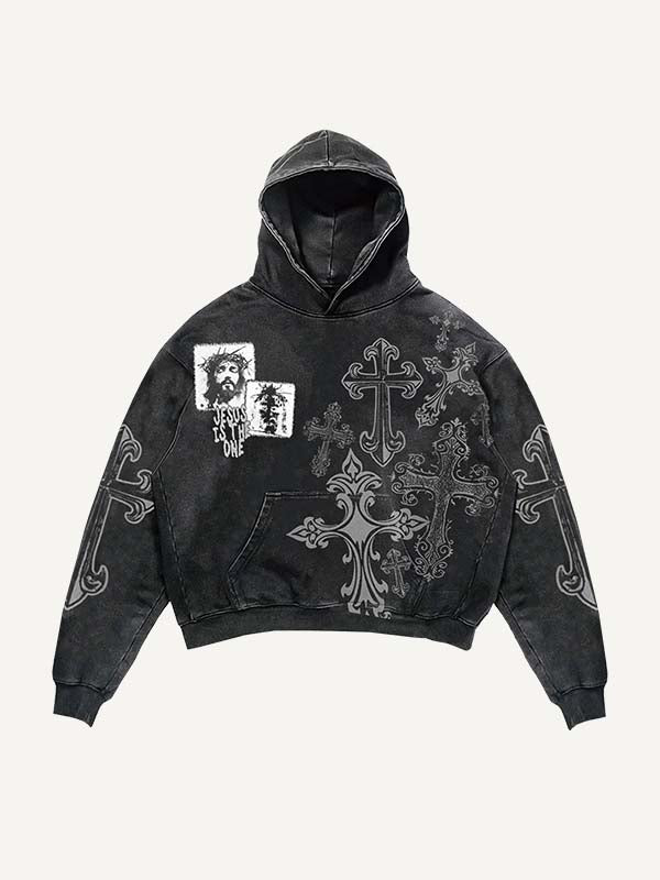 Figure&Cross& Print Slant Pockets Hoodie