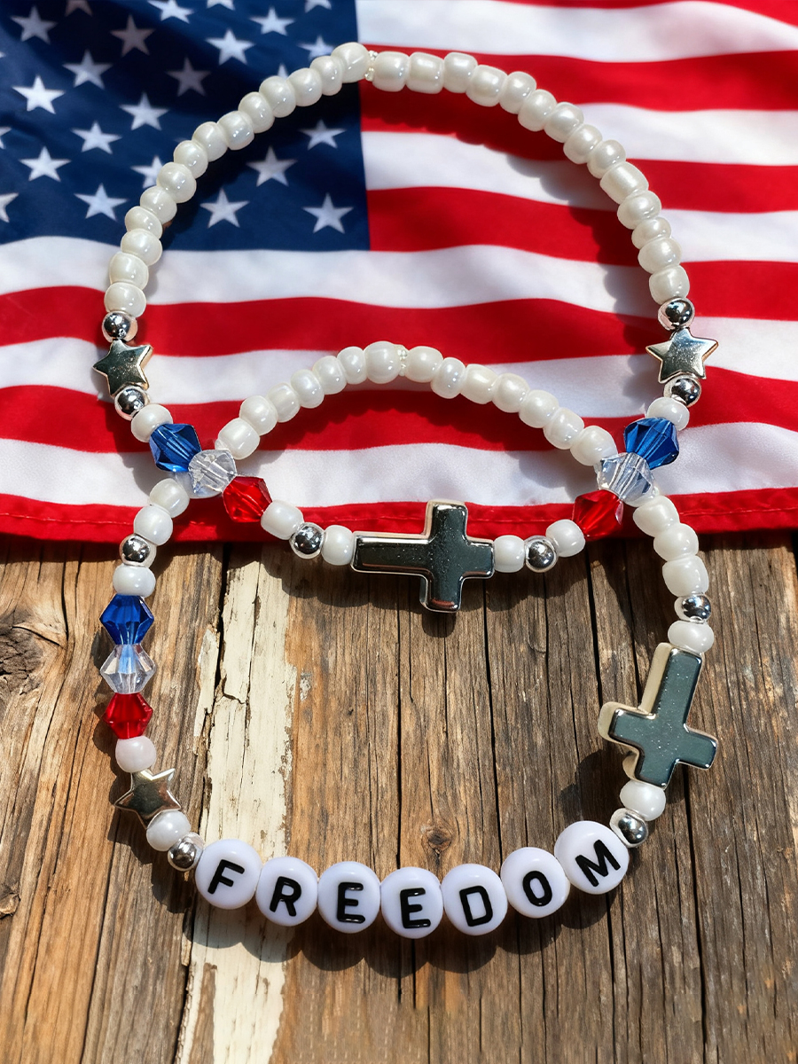 Freedom And Faith Cross Beaded Bracelet