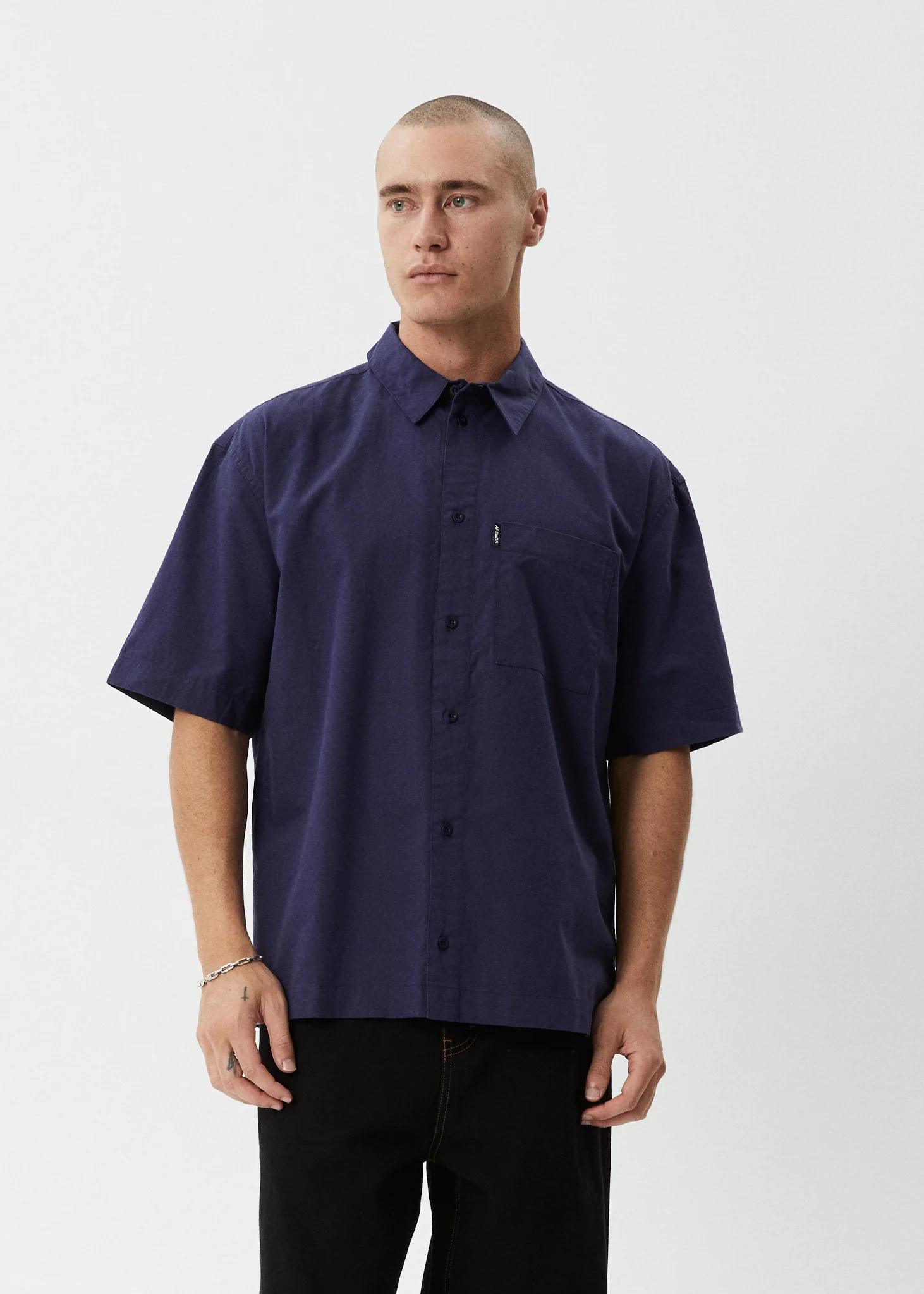 AFENDS Mens Everyday - Short Sleeve Shirt - Deep Sea