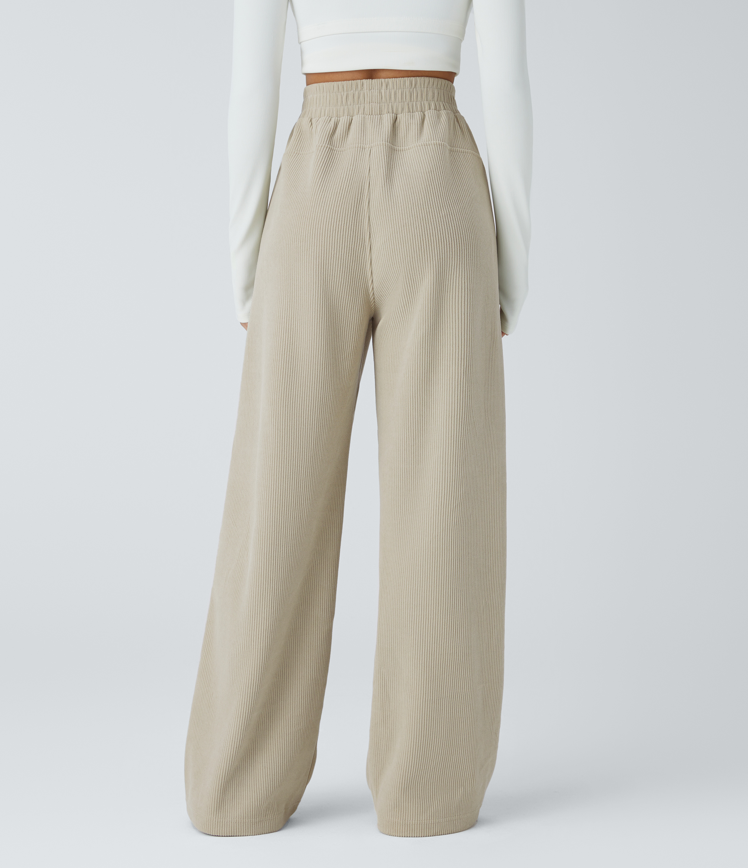 High Waisted Pocket Straight Leg Mop Corduroy Casual Pants