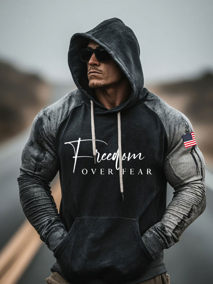 Men's Freedom Over Fear Printed Casual Hoodie
