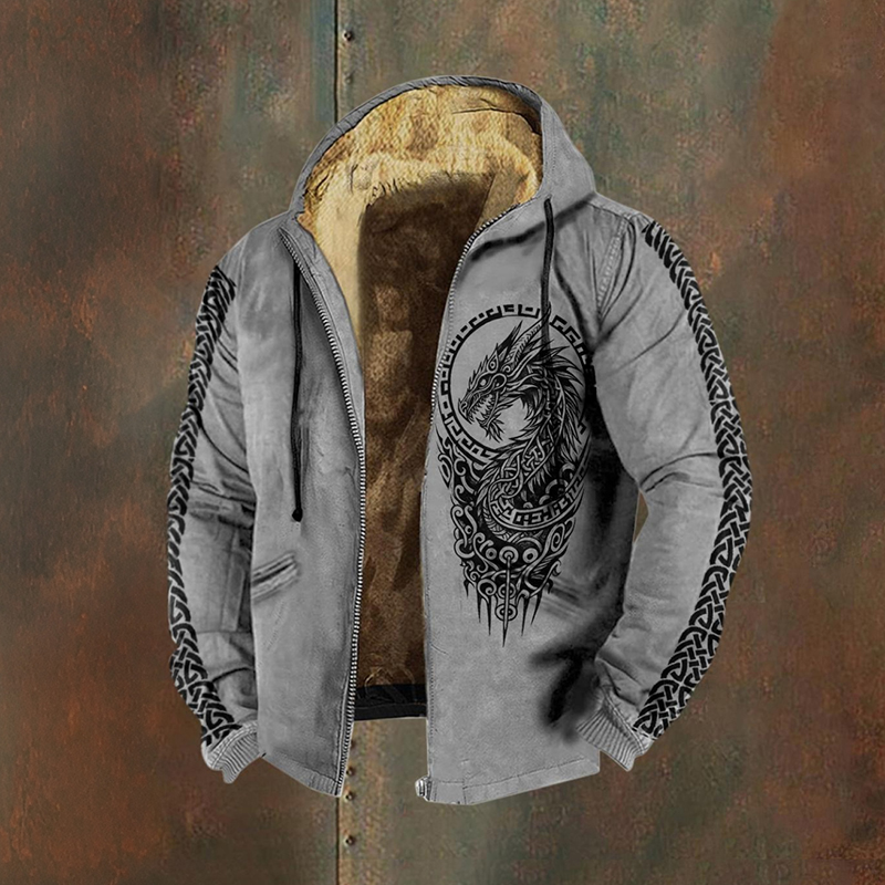 Men's Viking Dragon Style Celtic Pattern Zipper Jacket