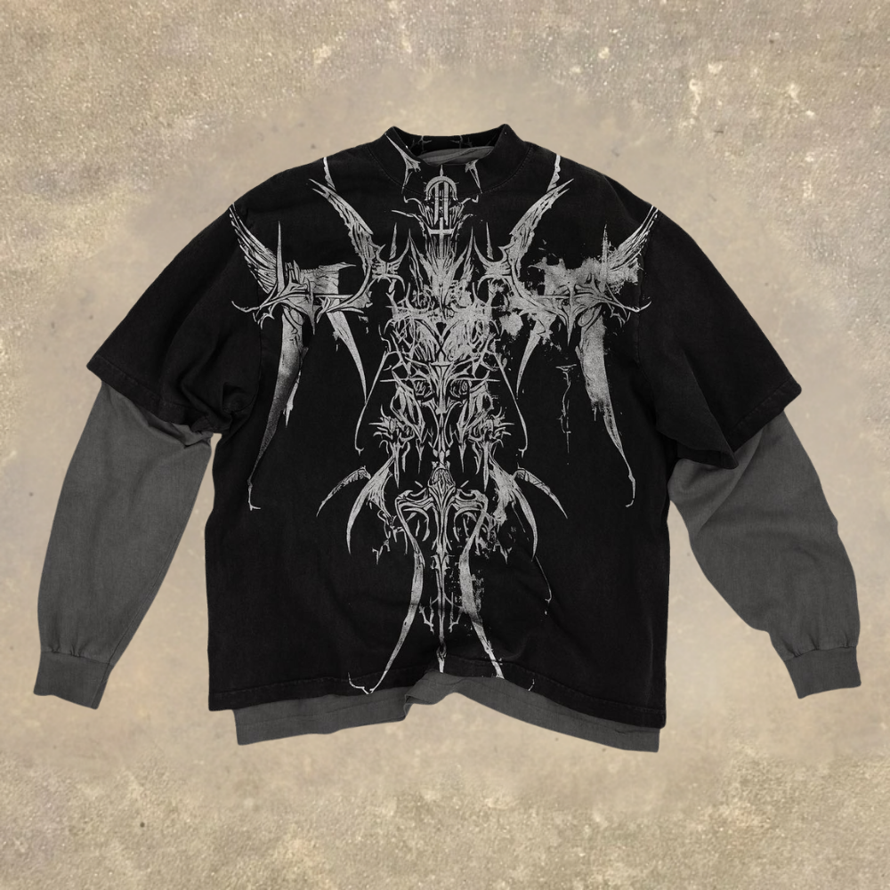 Gothic Graphic Print Layered Long Sleeve T-shirt