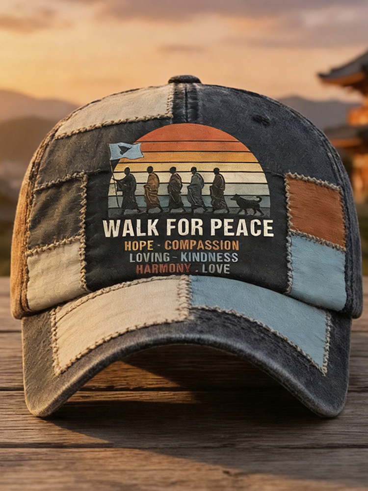 Unisex Retro Walk For Peace Patchwork Pattern Baseball Cap