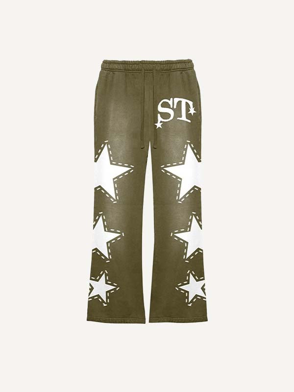 Star&Letter Print Elastic Waist Pants