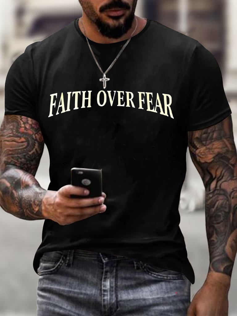 Men's Faith Over Fear Printed Casual T-Shirt