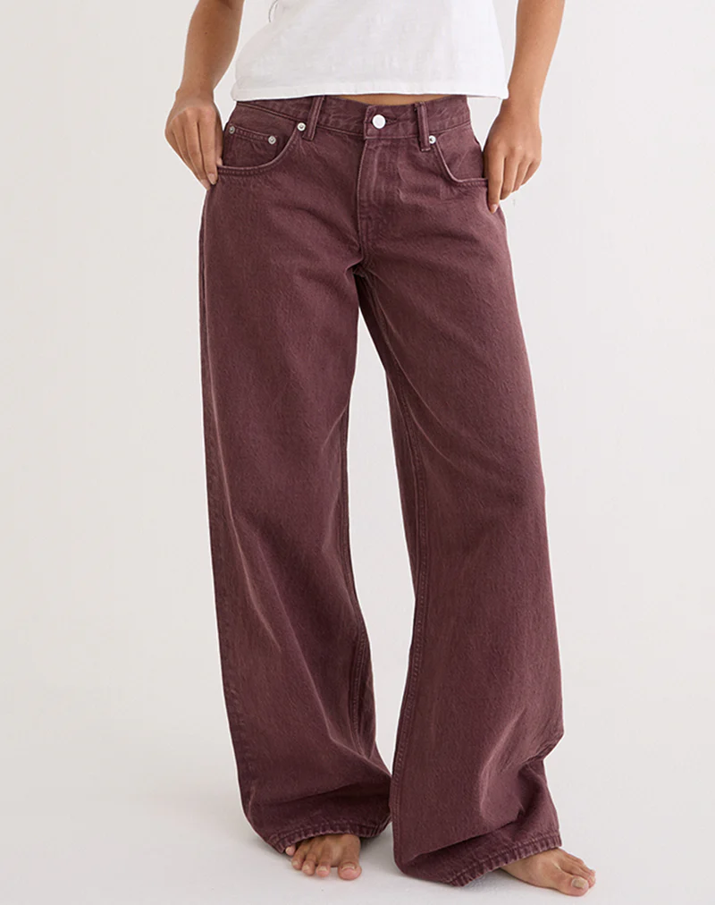 Low Rise Roomy Jeans in Burgundy