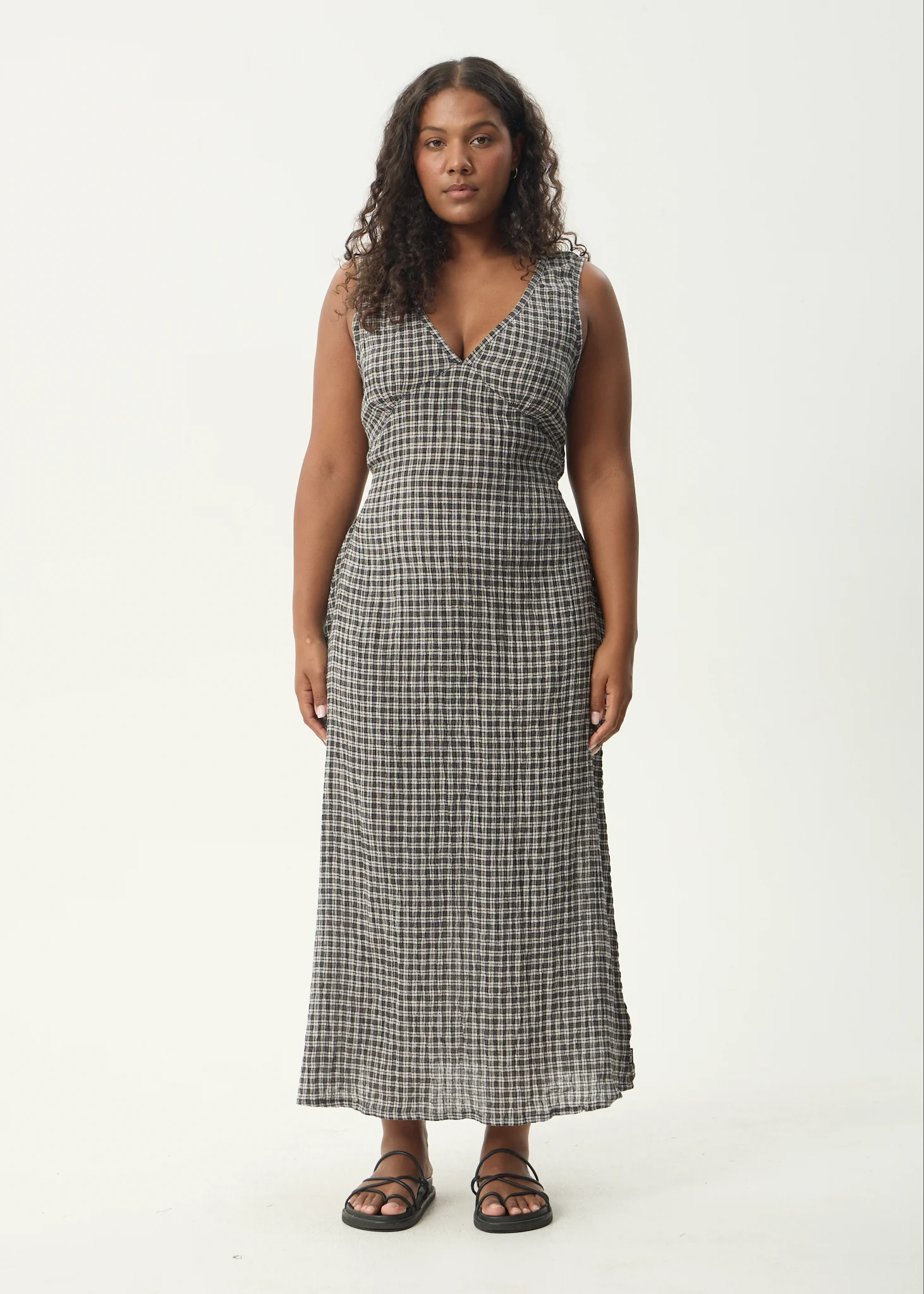 AFENDS Womens Asta - Seersucker Maxi Dress - Steel Check