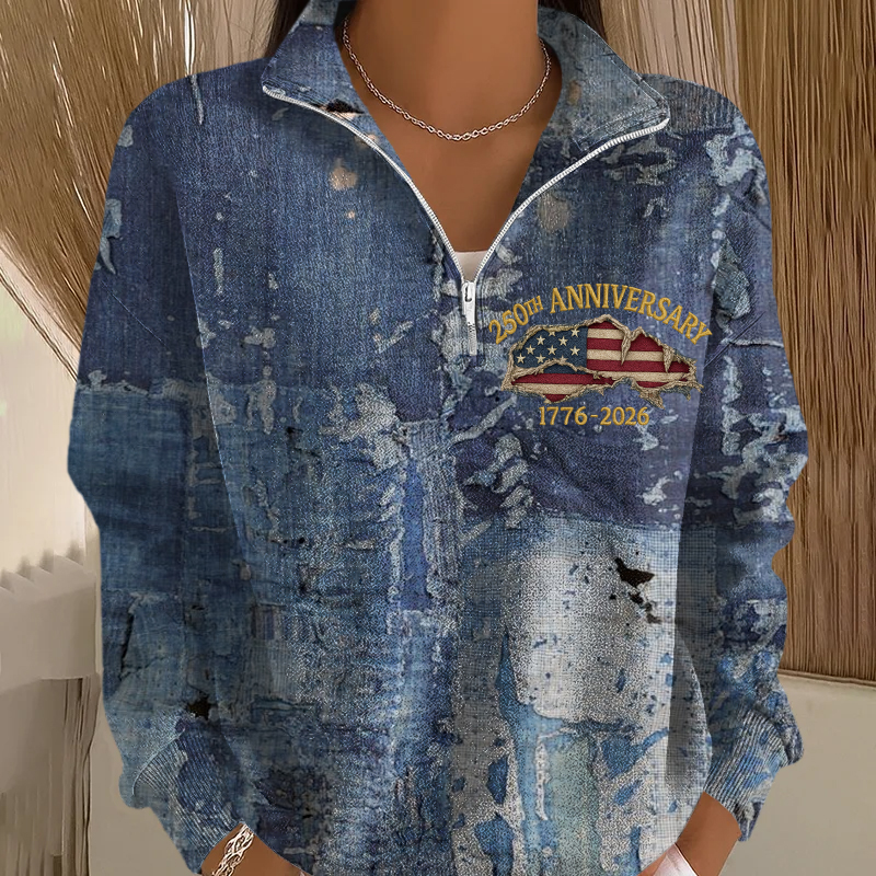 US 250th Anniversary Women's Retro Flag Art Print Casual Sweatshirt