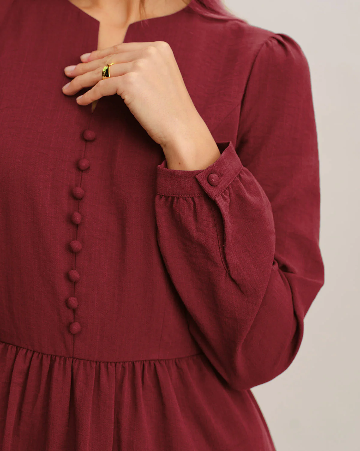 Red French Sleeve A-Line Midi Dress