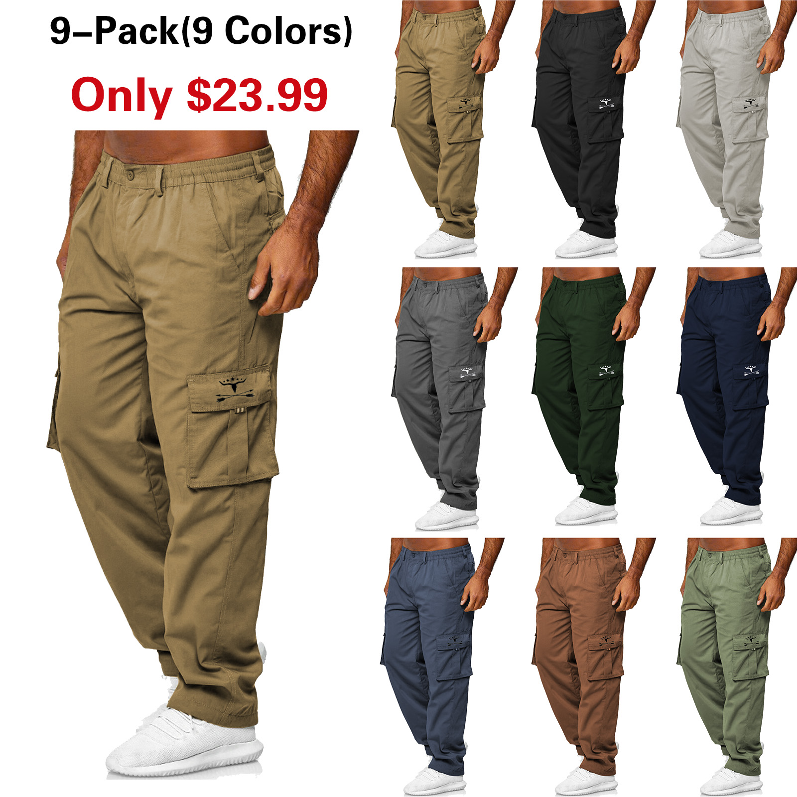 Men's Cargo Pants Cargo Trousers Work Pants Elastic Waist Multi Pocket Straight Leg Plain Work Simple Casual Navy ArmyGreen