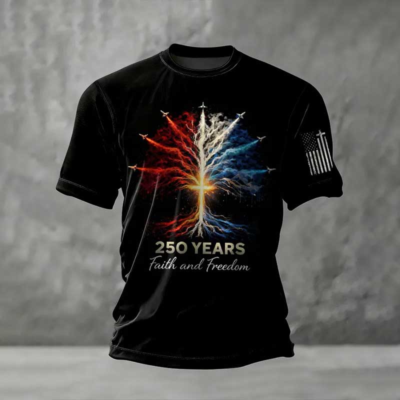 Men's Casual Crew Neck Short-Sleeve T-Shirt with USA 250th Anniversary Print