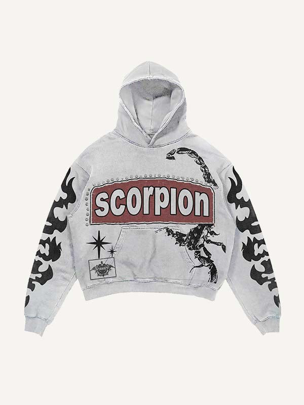 Scorpion&Letter&Angel&Graphic Faux Rhinestones Print Slant Pockets Hoodie