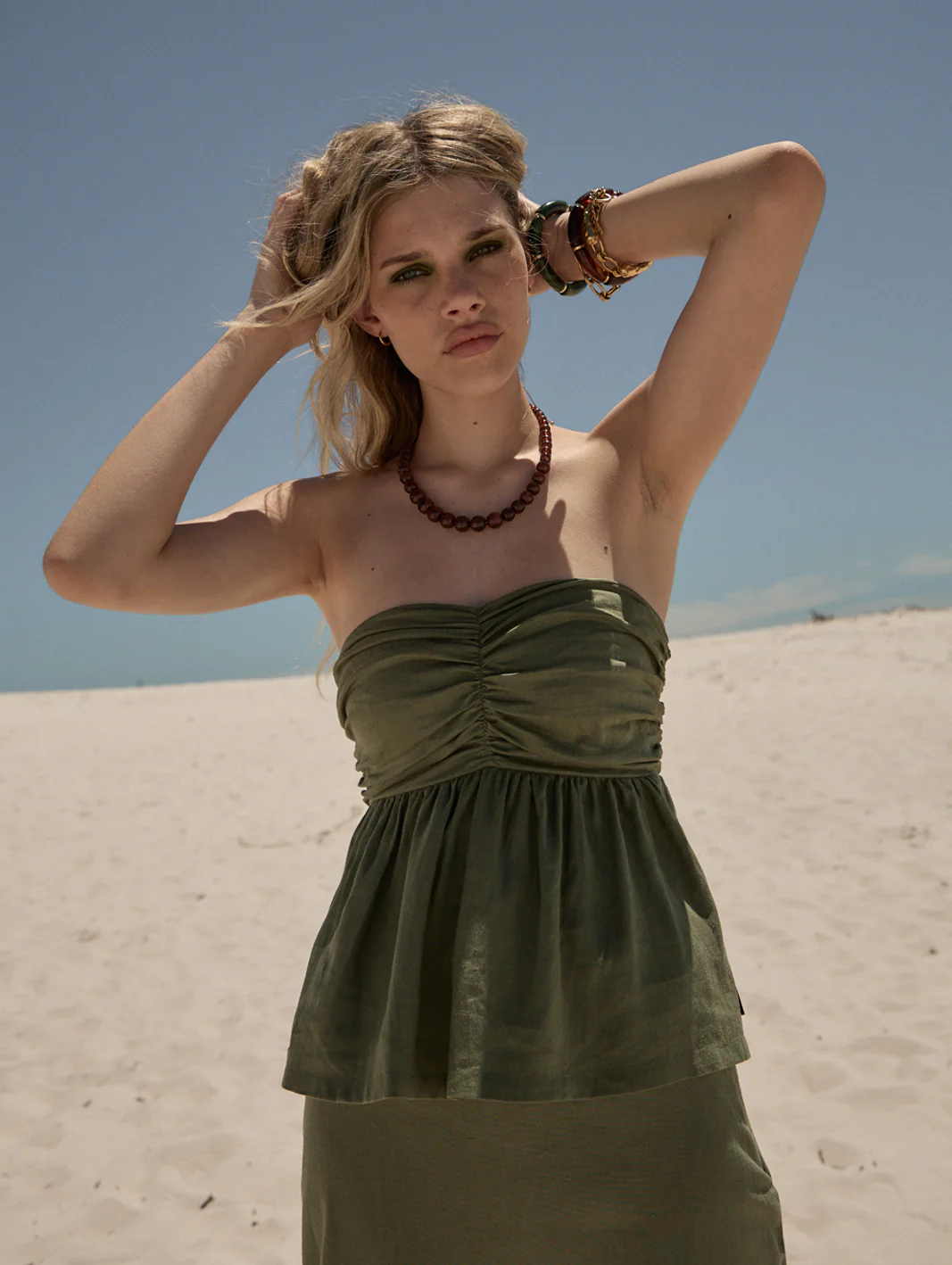 AFENDS Womens Juni -  Strapless Top - Deep Olive