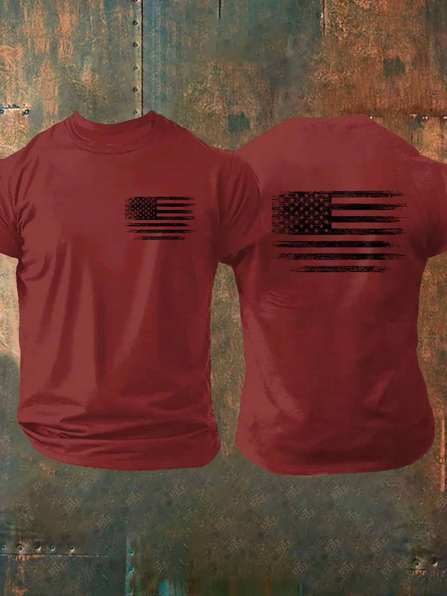 USA Distressed Flag Print 100% Cotton T-Shirt