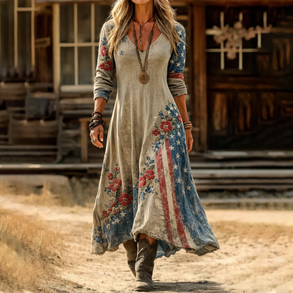 American Floral Art and Leisure Print Casual Dress