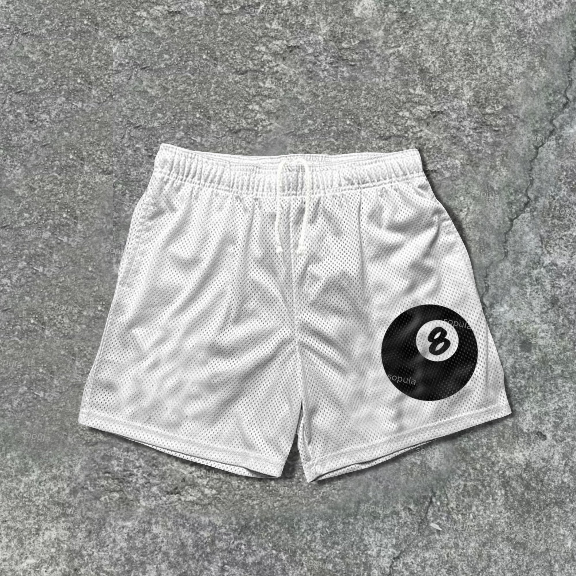 Street Vintage Black 8 Print Mesh Shorts