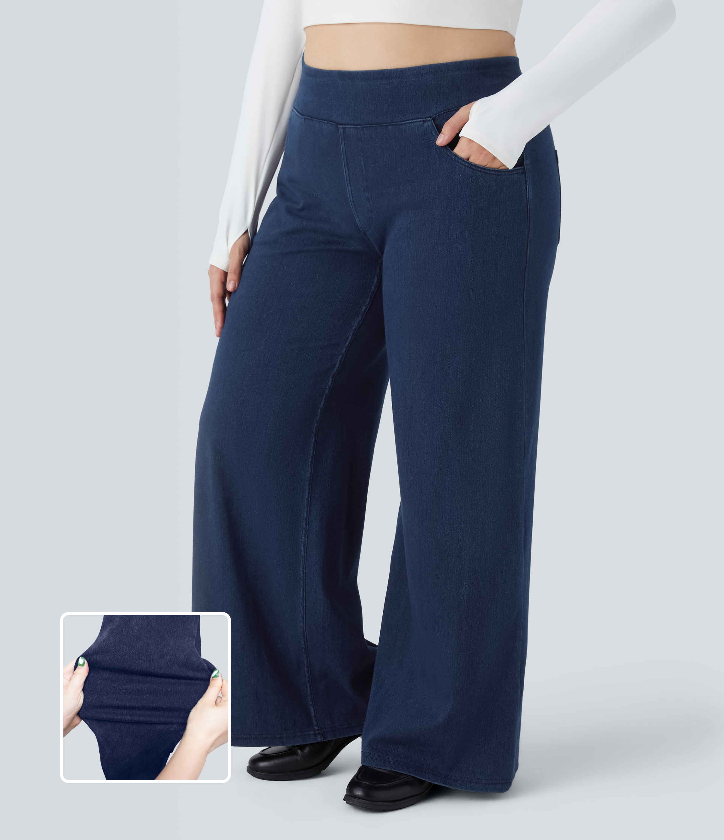 Halara Flex™ High Waisted Pockets Baggy Wide Leg Loose Casual Plus Size Jeans