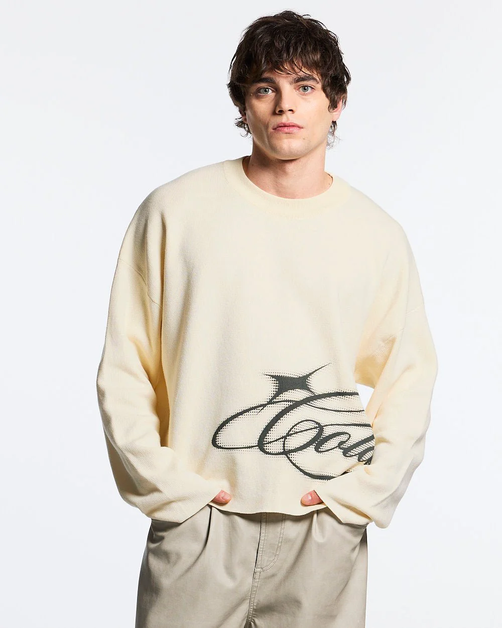 SPARKLY SCRIPT KNIT OFF WHITE